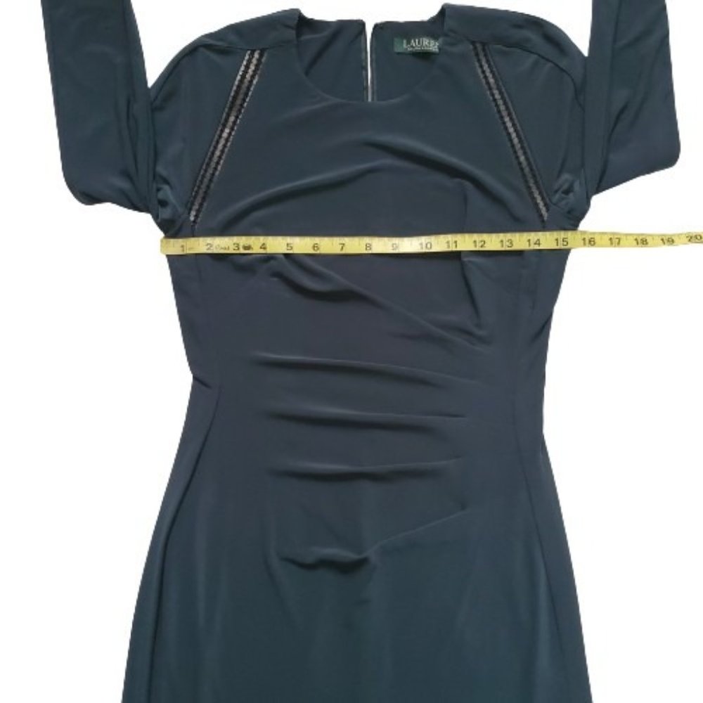Lauren Ralph Lauren Women's Jonni Faux Leather Trim Gathered Sheath Dress Size 4 - Picture 7 of 15